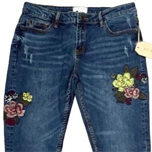 Blu Pepper Embroidered Floral Medium Denim Jean